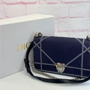 Christian Dior Denim Quilted Diorama Floral Spring Flap Bag